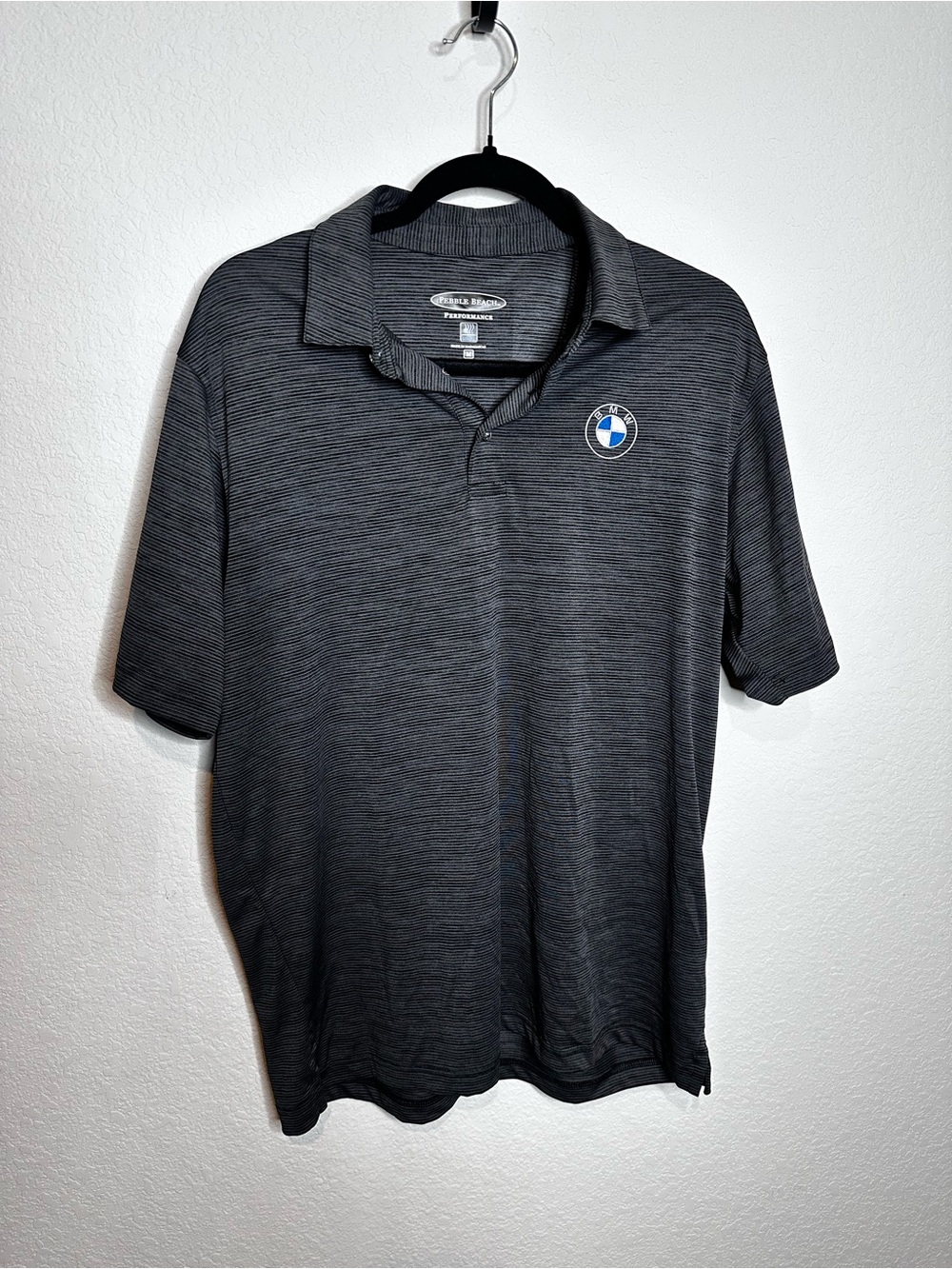 BMW Men's Dark Charcoal Heather Polo with Roundel